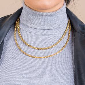 20-inch 18k gold plated twist rope chain necklace (4mm) waterproof